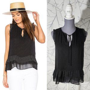 Joie Black Dot Print 100% Silk Ruffle Peplum Cici Tank